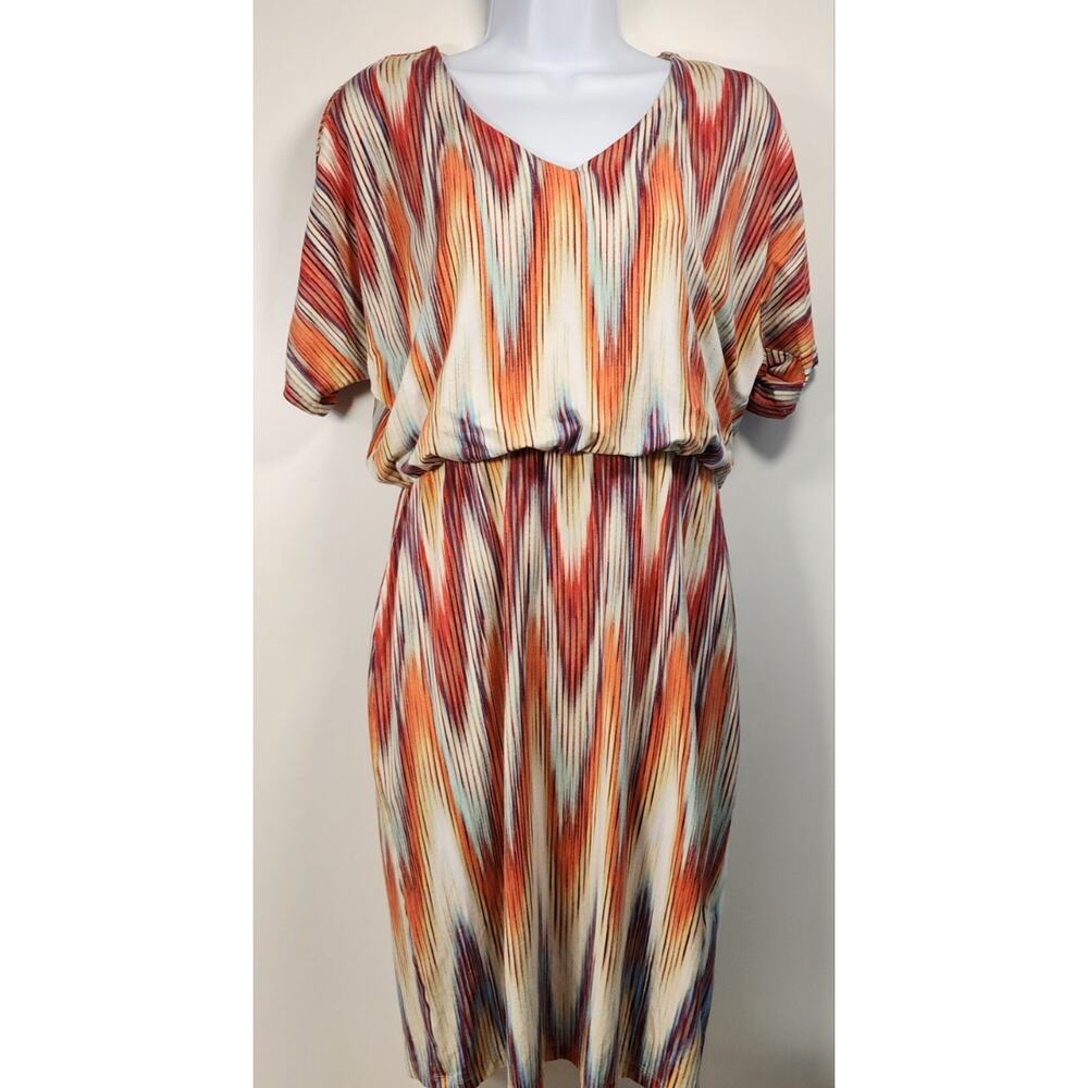 Chico's Multicolor Ikat Print Blouson Dress Women's Size 0 V-Neck‎